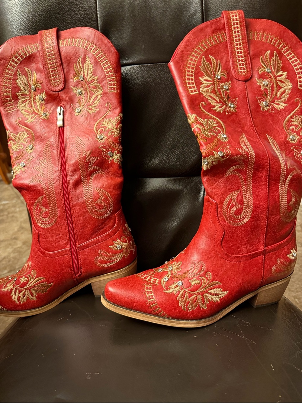 Red Embroidered Western Cowgirl Boots